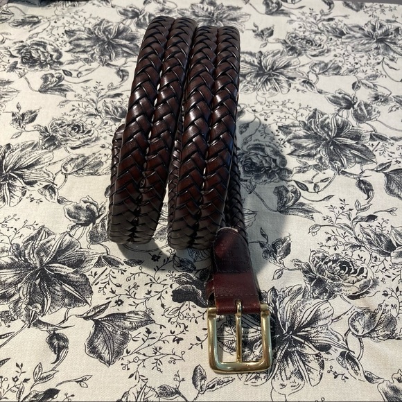 𝅺FOSSIL Sz  38/95 Braided Leather Belt Buckle 2.5 x 2.5” - Picture 3 of 5